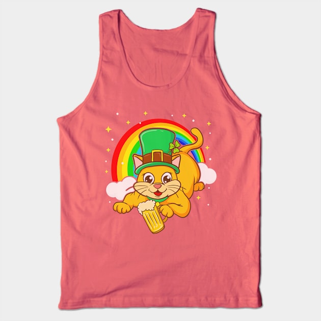 St Patricks Day Irish Leprechaun Cat Beer Funny Humor Tank Top by E